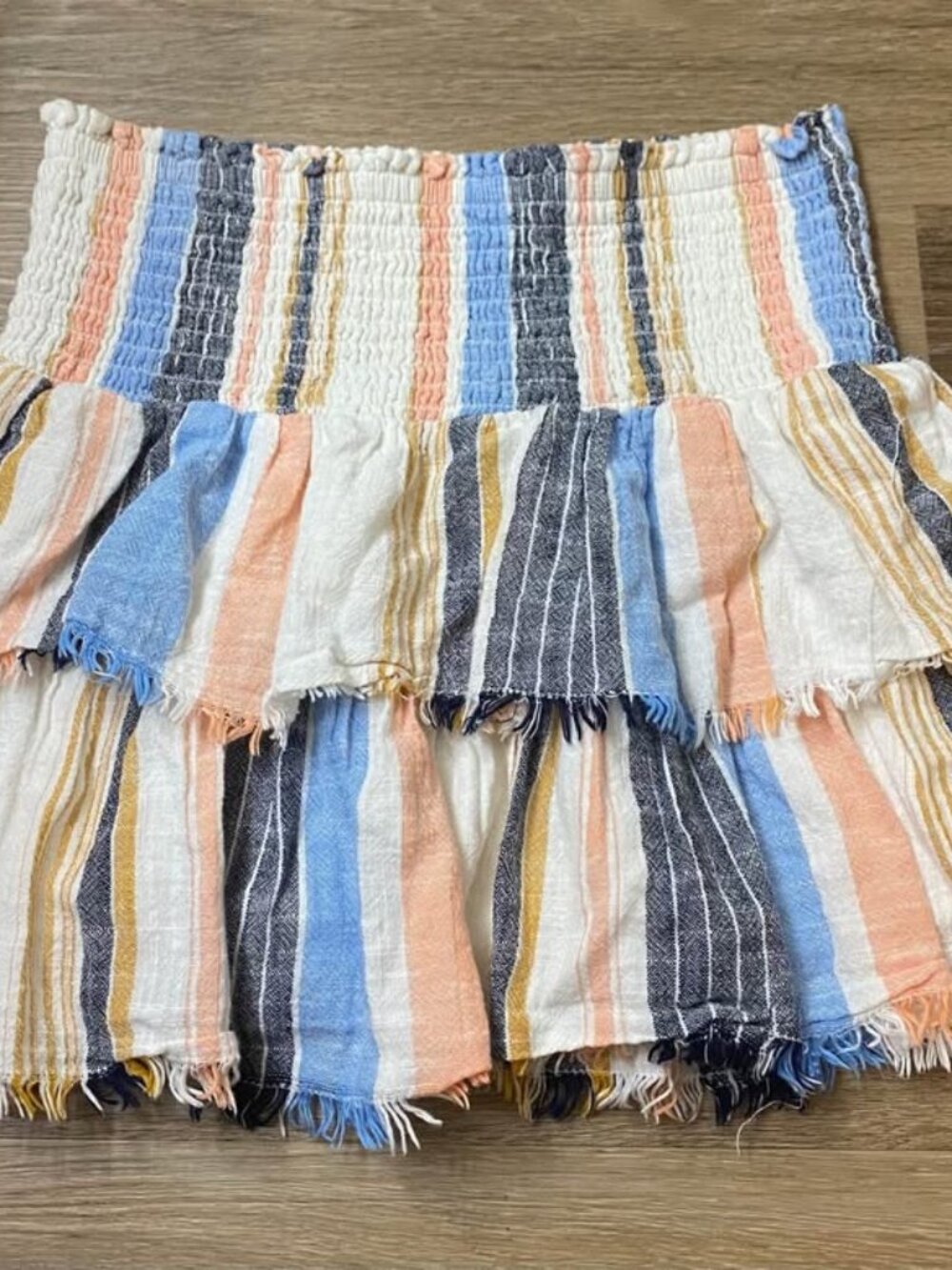 Aerie Pastel Striped Smocked Tiered Mini Skirt – Petite Small – Boho Cottagecore